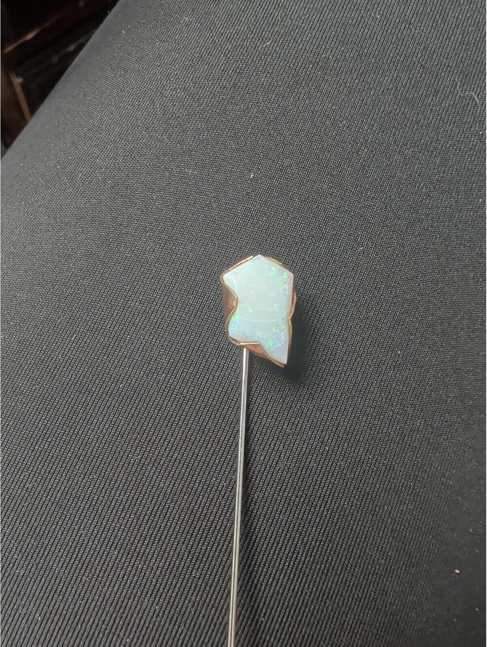 Vintage Gold Tone Freeform Solid White Opal Stick Pin Artisan Asymmetric Hat pin